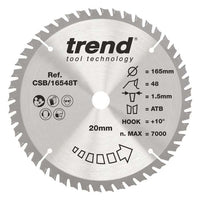 Trend Crosscut Circular Saw Blade 165mm X 20mm X 48T Fine Finish CSB/16548T