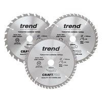 Trend Wood Cordless Circular Saw Blade 165mm x 20mm x 24/40/52T, 3 Pack CSB/165/3PK/B