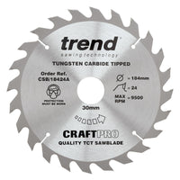 Trend Wood Circular Craft General Purpose Saw Blade 184mm x 30mm x 24T CSB/18424A
