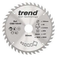 Trend Wood Circular Craft Combination Saw Blade 190mm x 30mm x 40T CSB/19040