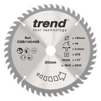 Trend Wood Circular Saw Blade 190mm x 20mm x 48T Fine Finish CSB/19048B