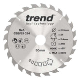 Trend Wood Circular Craft General Purpose Saw Blade 210mm x 30mm x 24T Fine Finish CSB/21024