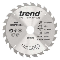 Trend Wood Circular Craft General Purpose Saw Blade 210mm x 30mm x 24T Fine Finish CSB/21024