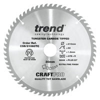 Trend Wood Cordless ATBR Circular Craft Thin Kerf Saw Blade 210mm x 30mm x 60T CSB/21060TC