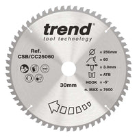 Trend Wood Crosscut Mitre Saw Blade 250mm x 30mm x 60T CSB/CC25060