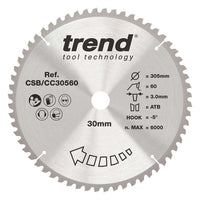 Trend Wood Mitre Craft Crosscut Saw Blade 305mm x 30mm x 60T CSB/CC30560
